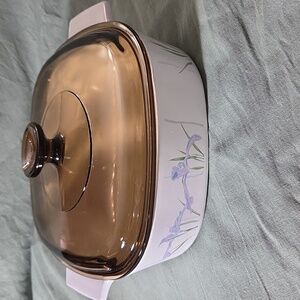 Corningware White Casserole Dish with Brown Lid